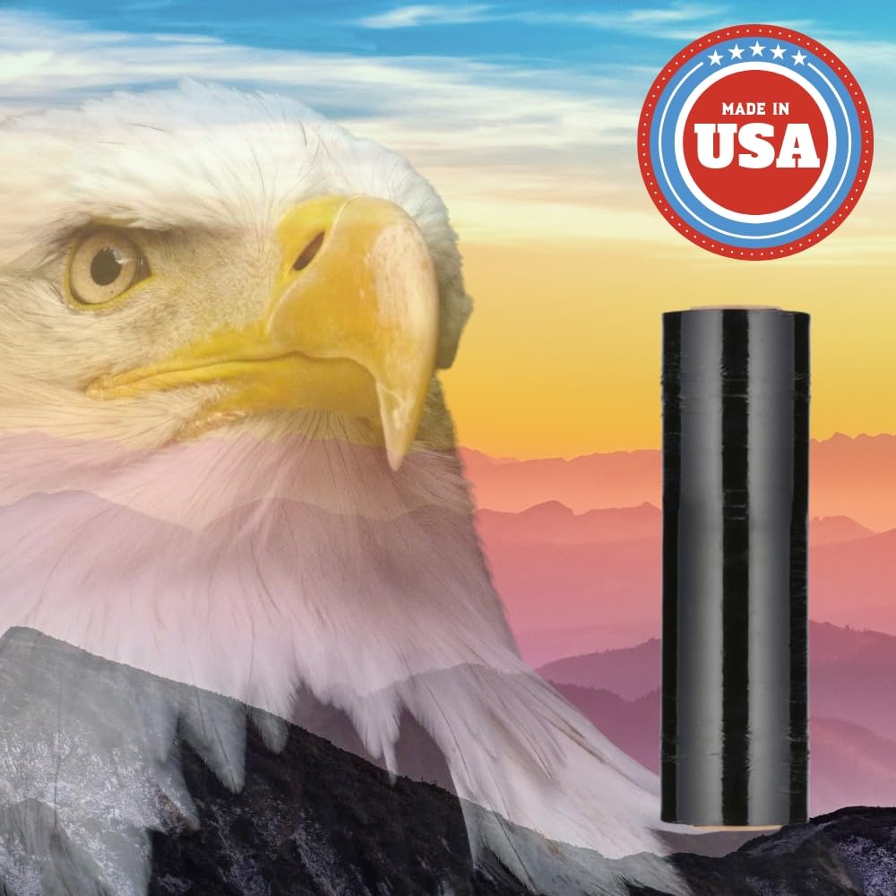 MMBM Black Stretch Wrap Film - 20 Inch x 5000 Feet, 80 Gauge, 2 Pack - Heavy Duty Colored Plastic Cling Film for Pallet Wrapping & Color Coding - Perfect for Warehouse, Shipping & Industrial Packaging