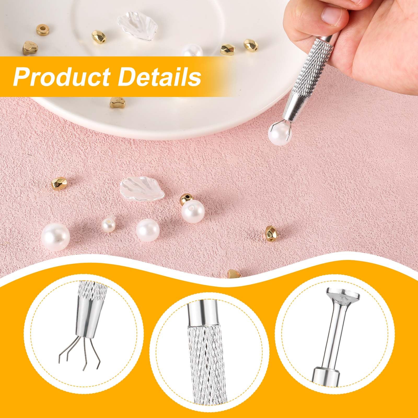 3pcs Piercing Ball Pick Up Tool Set - Stainless Steel Septum Ball Screw On Tool with Tweezers & Jewelry Holder - Professional Piercing Assistant for Nose Rings, Septum Jewelry & Body Piercing Maintenance (Brown & Silver) - Perfect for Piercing Studios, Jewelry Making & DIY Body Jewelry Care