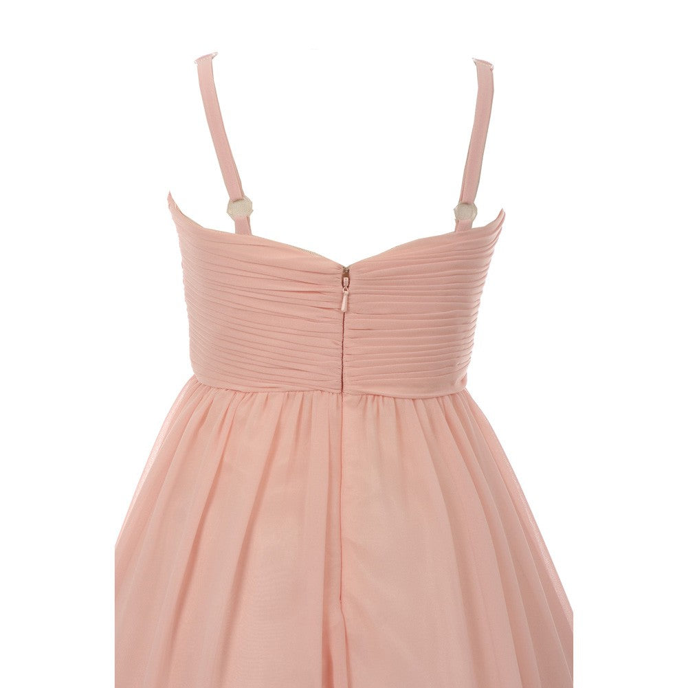 Elegant Chiffon Pleated Blush Top Shawl - Junior Bridesmaid Dress for Big Girls Size 8-16 | Perfect for Weddings, Proms & Special Occasions