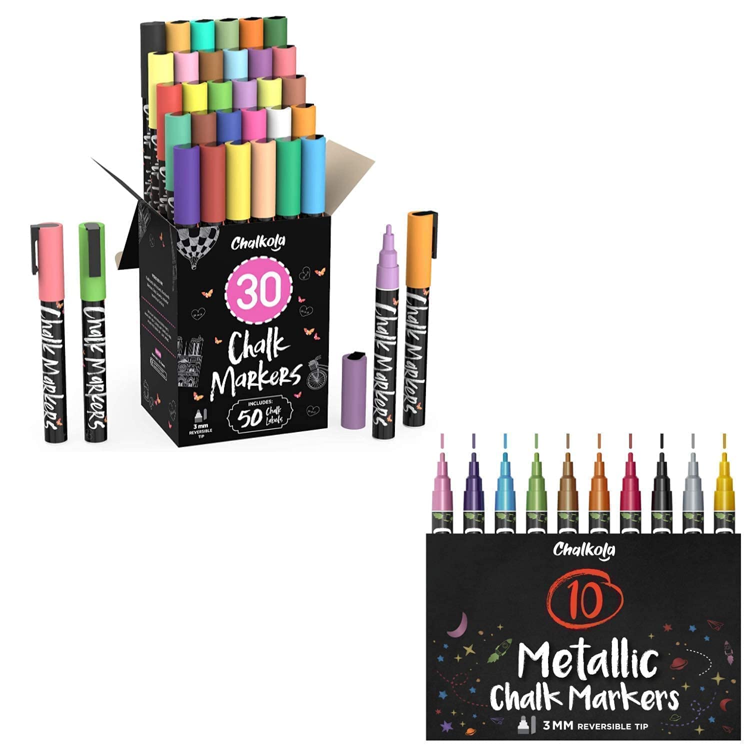 40 Fine Tip Neon, Pastel & Metallic Chalk Markers Set - Vibrant Colors for Art Projects, DIY Crafts, School Supplies & Bullet Journaling