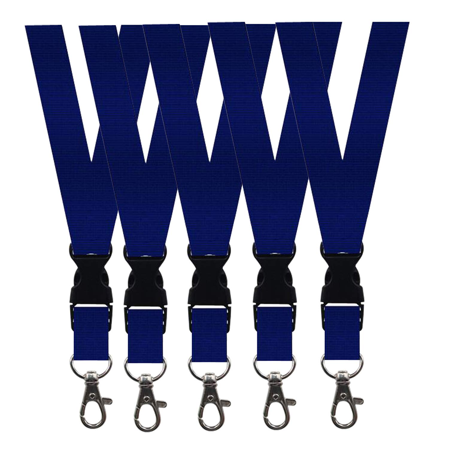 5 Pack Breakaway Lanyards for ID Badges & Keys - Quick Release Safety Straps for Work & Events - Dark Blue