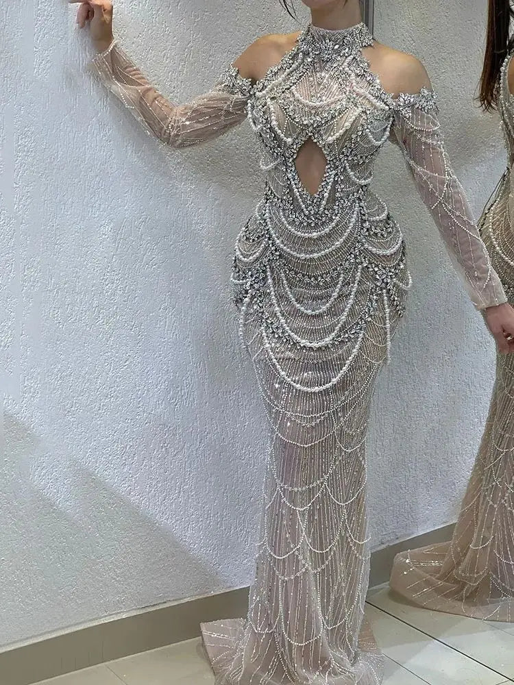 Luxury Dubai Arabian Evening Gowns for Women 2025 - Elegant Nude Dress with Front Cutout for Weddings, Parties & Special Occasions | LA72607 | Perfect for Red Carpet Events, Galas & Formal Dinners