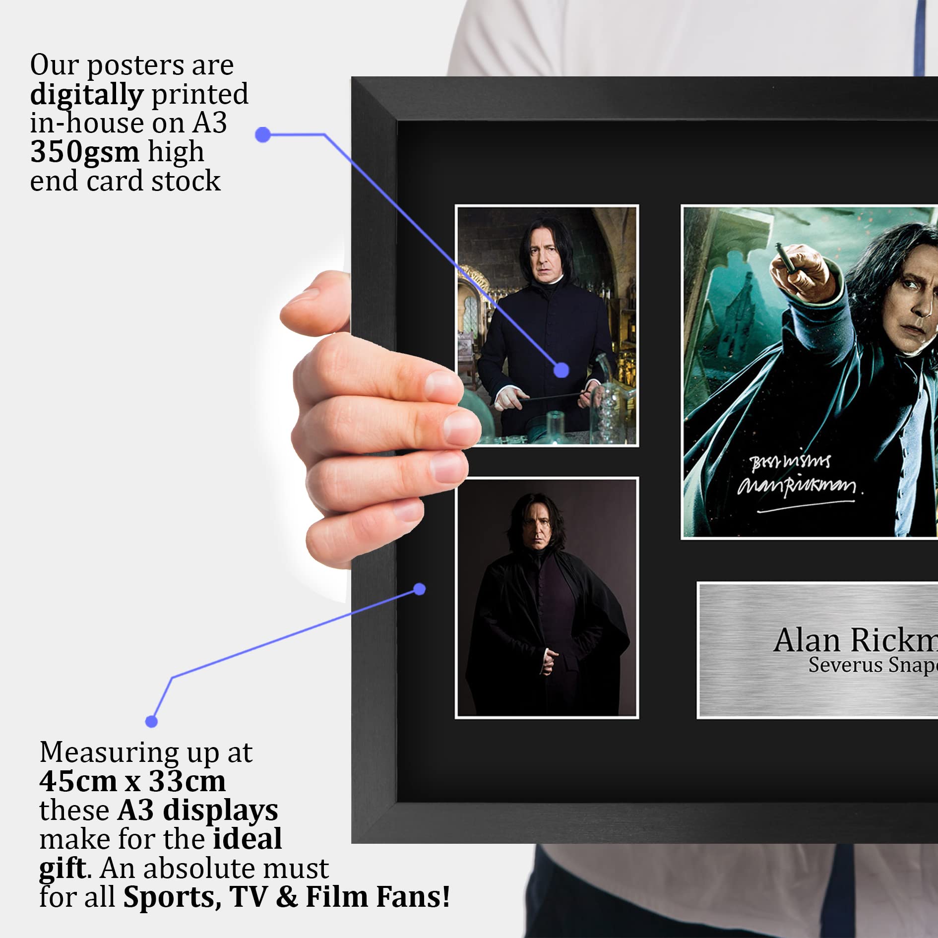 Alan Rickman as Severus Snape Harry Potter 16x12 Inch (A3) Framed Autograph Picture - Signed Movie Memorabilia Collectible for Fans - Perfect for Home Decor, Office Display, and Gift for Potterheads