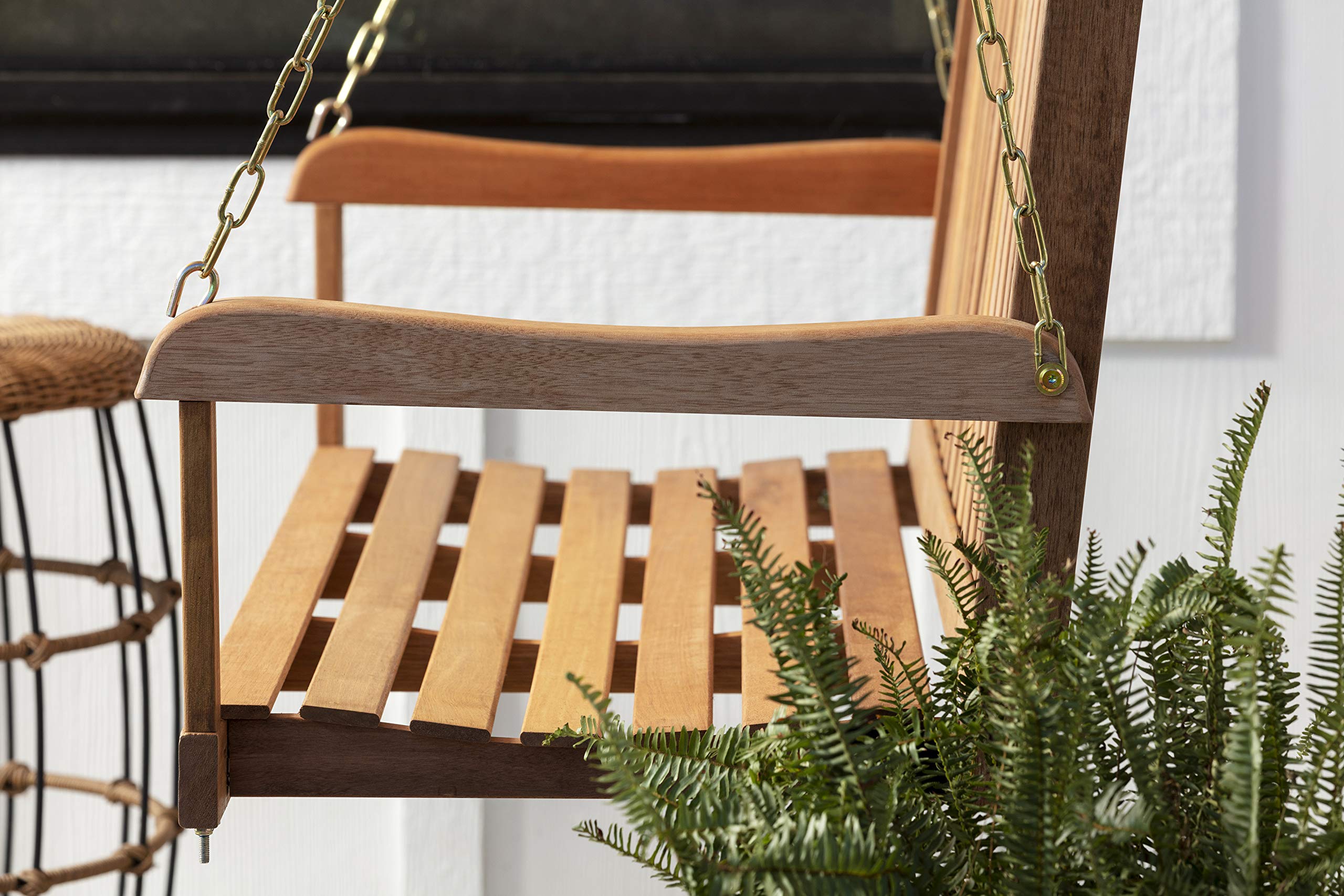 Woodlawn&Home 4 Foot Hardwood Porch Swing with Heavy Duty Chains - Honey Finish 800032 - Perfect for Outdoor Patio, Garden, and Backyard Relaxation