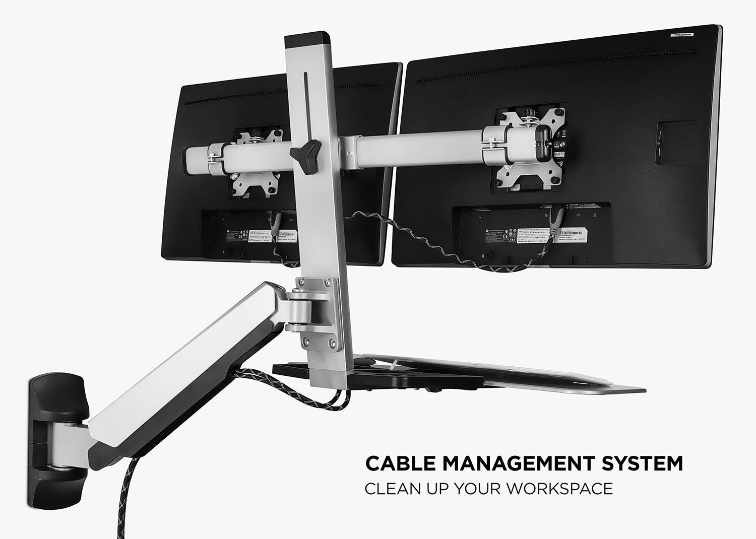 Mount-It! Adjustable Dual Monitor Wall Mount Stand Up Desk Workstation with Articulating Keyboard Tray & CPU Holder - Perfect for Home Office, Gaming Setup & Ergonomic Workspace