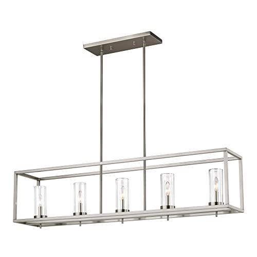 Generation Lighting 6690305-962 Zire Five Light Island Pendant in Brushed Nickel - Modern Kitchen Island Lighting Fixture for Dining Room & Bar Counter