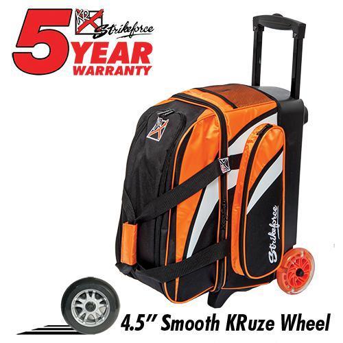 KR Strikeforce Cruiser Smooth Double Roller Bowling Bag - Orange/White/Black - Perfect for League Play & Tournament Travel