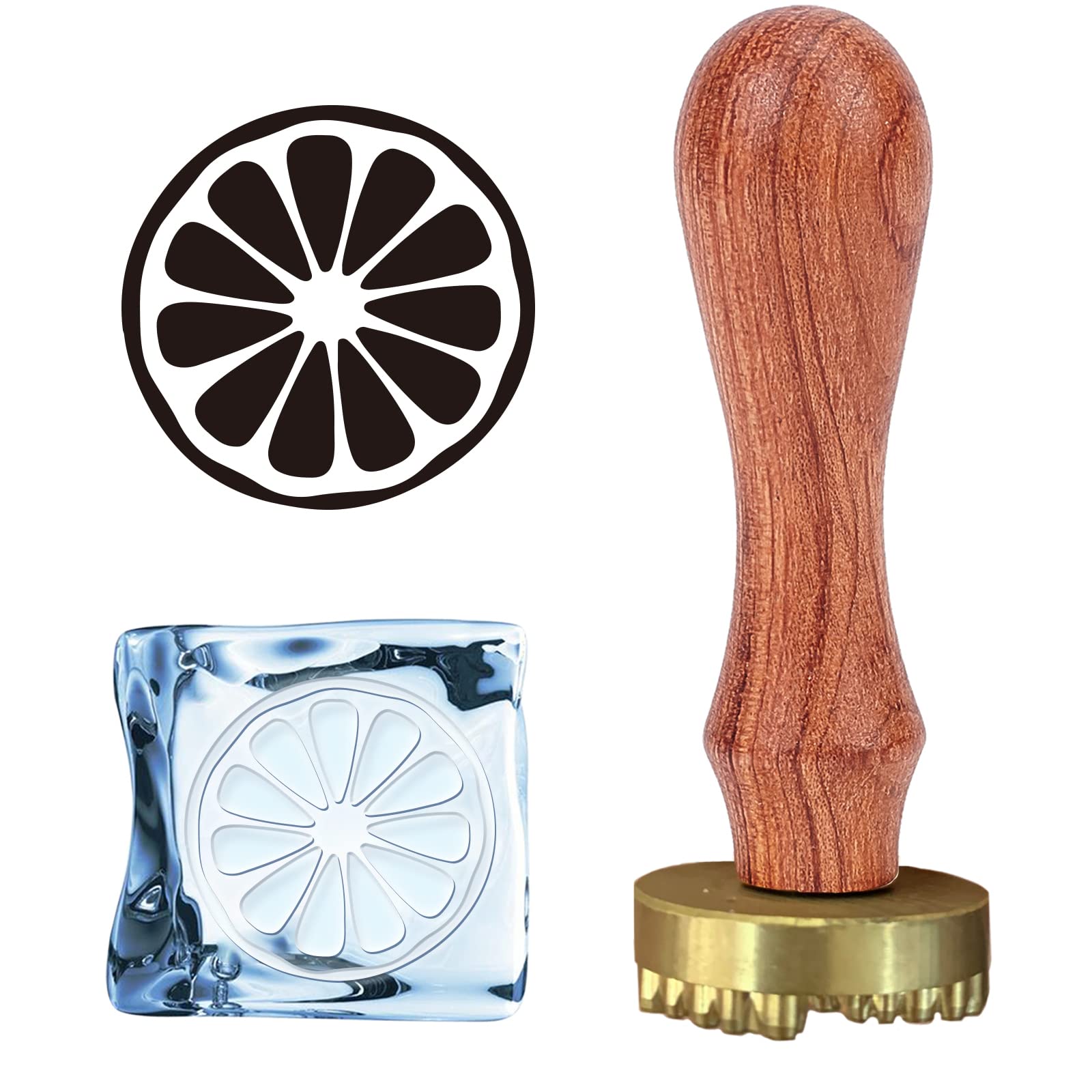 Premium Ice Branding Stamp for Cocktails & Whiskey - CRASPIRE Removable Brass Head Lemon Wax Seal Stamp with Wood Handle & Velvet Pouch - Perfect for Mojito, Bourbon, Bar DIY & Crafting (Ideal for Home Bars, Parties & Professional Mixology)