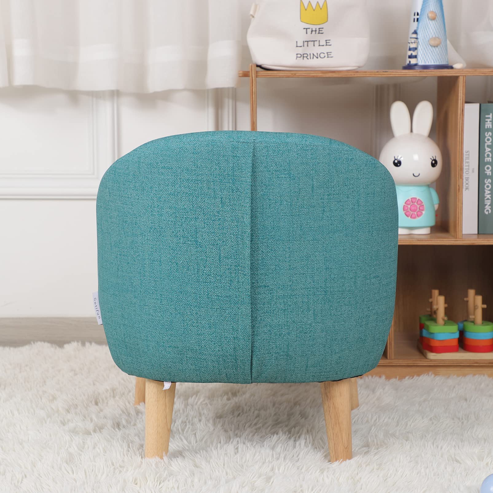 Single PVC Kids Sofa Chair with Wooden Legs - Toddler Armchair for Boys & Girls | Perfect for Playroom, Nursery or Birthday Gift (Blue)