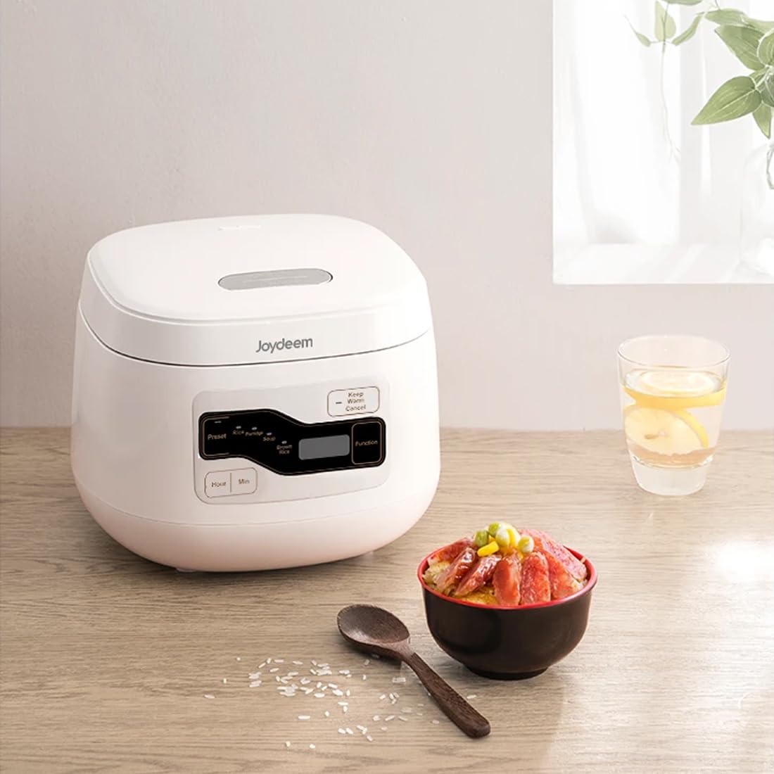 Joydeem 3-Cup Ceramic Rice Cooker FD20S-W - 2L White Electric Cooker with Pure Ceramic Inner Pot & 24H Delay Timer | Perfect for Small Families, Dorms, or Office Use
