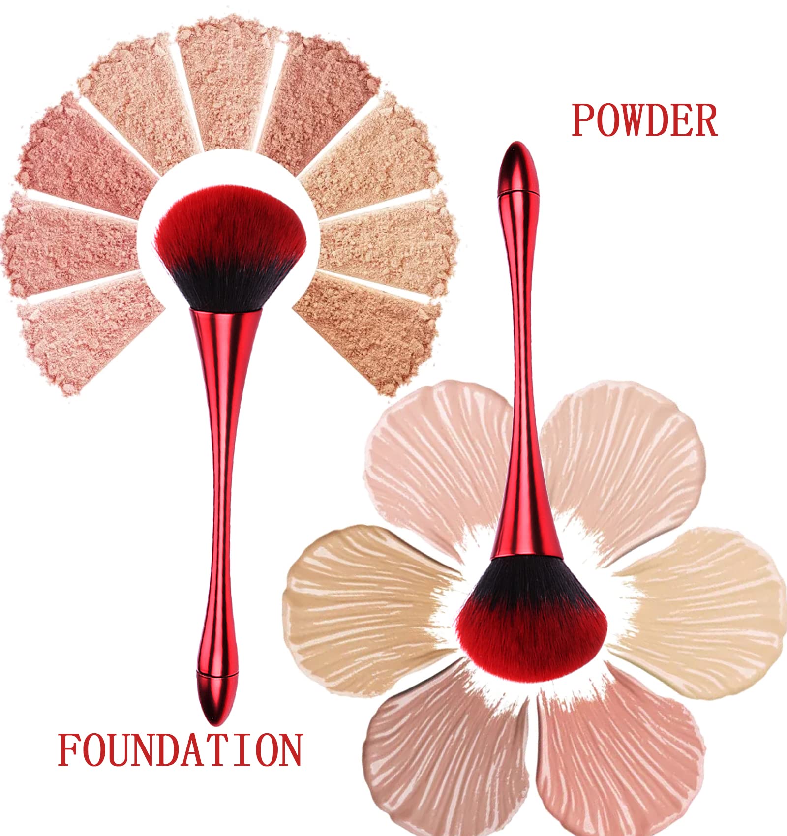 Premium Large Powder Mineral Brush - Soft Nail Art Dust Brush, Foundation & Blush Makeup Brush for Flawless Application - Perfect for Daily Makeup, Contouring & Professional Salon Use (Red)