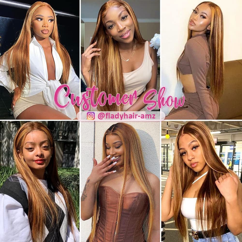 Flady Ombre Lace Front Human Hair Wig - Pre Plucked 4/27 Honey Blonde HD Lace Frontal Wig for Black Women | 150% Density Straight Human Hair Wig | Perfect for Daily Wear, Cosplay & Special Occasions