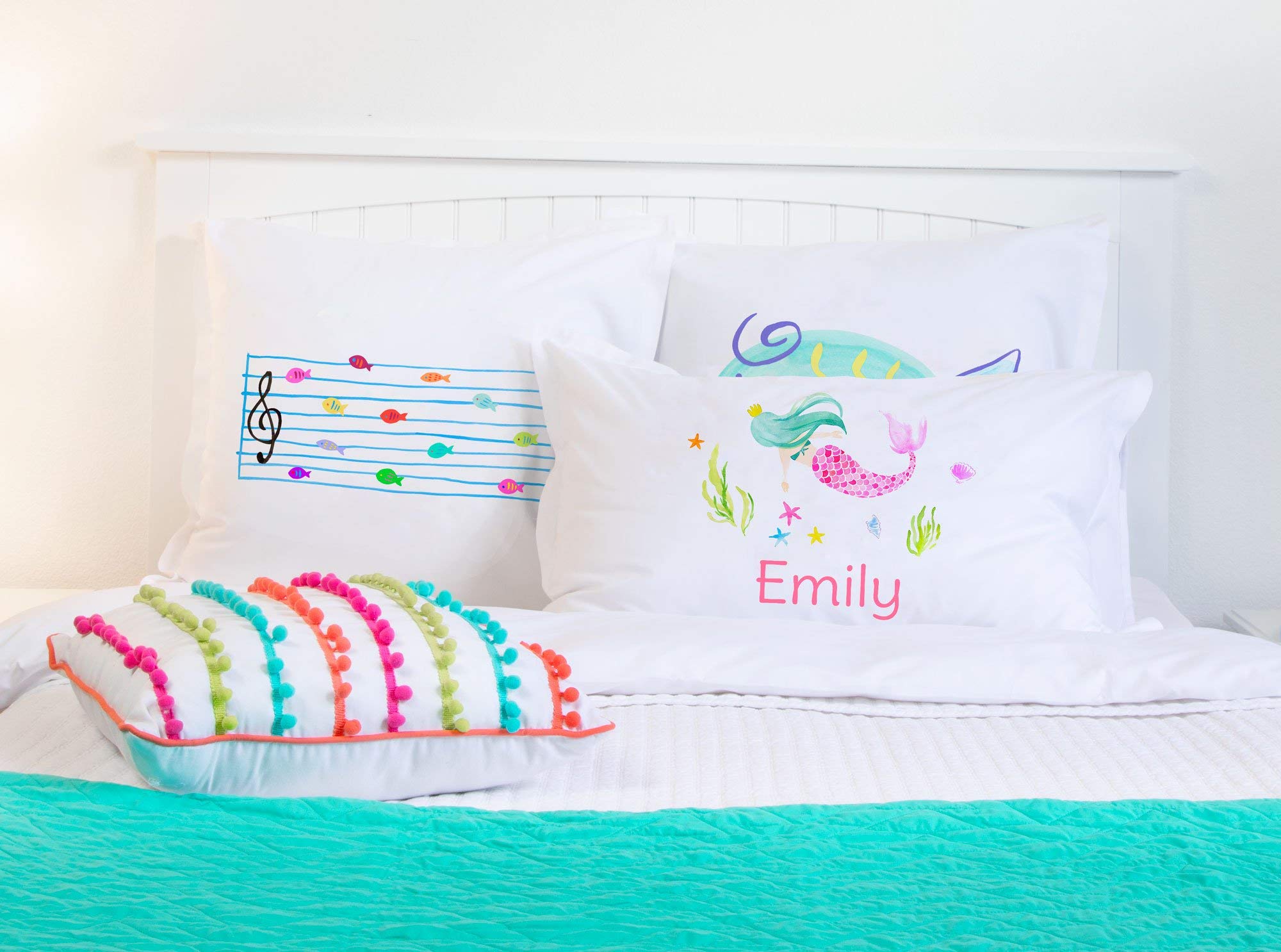 Personalized Mermaid Pillowcase for Kids - Custom Name, Hypoallergenic & Breathable Fabric - Anti-Wrinkle White Queen Size (20x30) - Perfect for Bedrooms, Sleepovers & Birthday Gifts