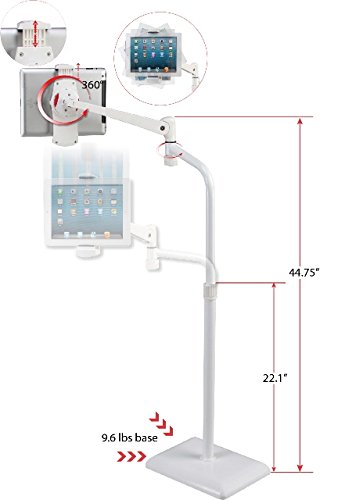 Adjustable Height & Angle 360° Rotating Floor Stand for iPad Pro/Mini/Air, Surface Pro, Samsung Galaxy Tab - Perfect for Reading, Watching Videos & Video Calls at Home or Office (Model: ICFTS01W)