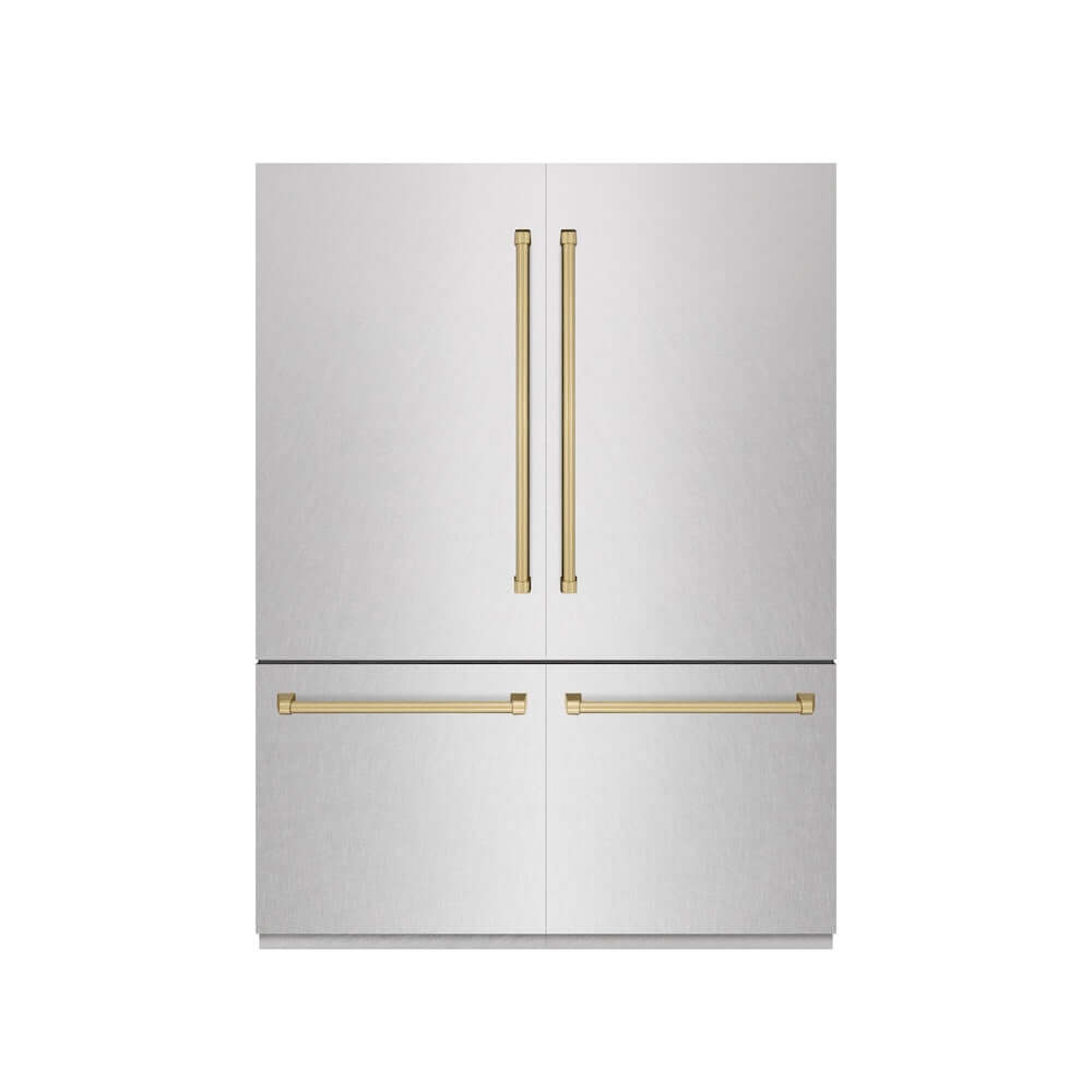 ZLINE Autograph Edition 60-Inch French Door Built-In Refrigerator - 32.2 cu.ft Capacity, Bottom Freezer, Water Dispenser & Ice Maker - Satin Stainless Steel with Graphite Gray Interior & Champagne Bronze Accents (GRBIVZ SN 60 CB) - Perfect for Modern Kitchens & Luxury Homes