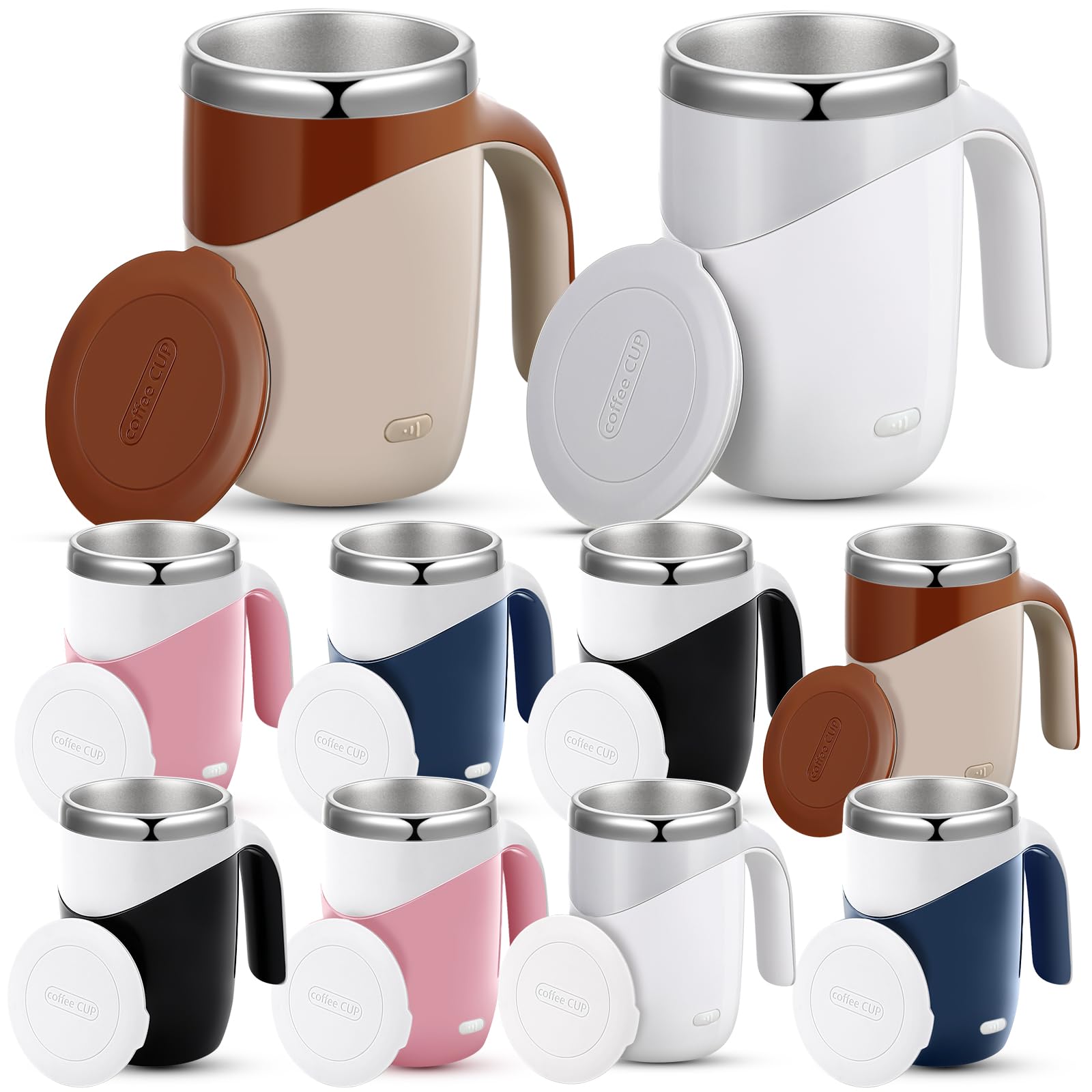 Patelai 10 Pack Self Stirring Coffee Mugs - 13.5oz Stainless Steel Auto Mixing Cups with Electric Stirrer - Perfect for Office, Home & Gifts (Father's Day, Birthday, Employee Appreciation) - Ideal for Coffee, Tea, Hot Chocolate & Protein Shakes