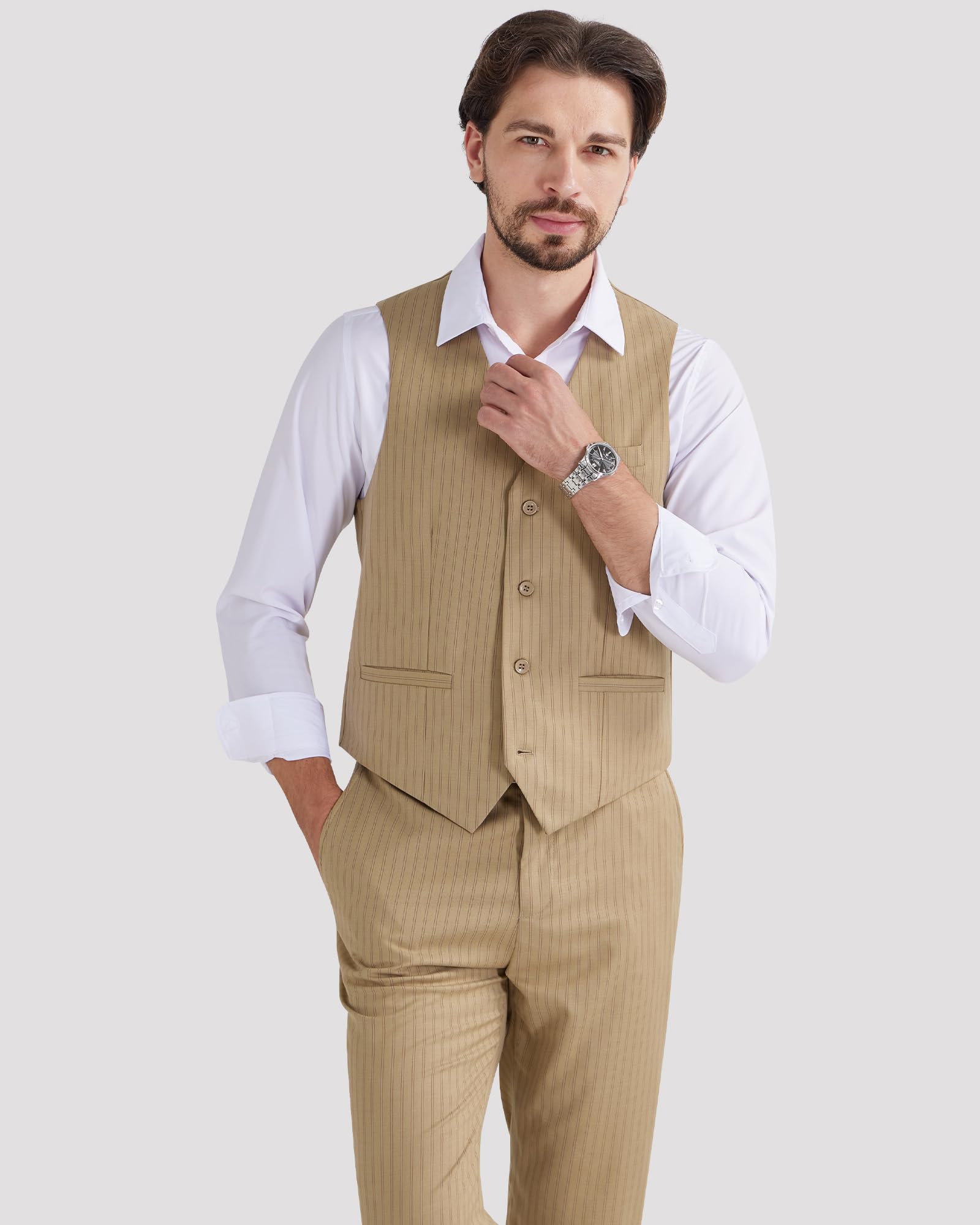Stylish MAGE MALE Men's Pinstripe Suit 2-Piece Set with Vest & Pants | Slim Fit Wedding Tuxedo for Groomsmen | Summer Formal Prom Outfit | Perfect for Weddings, Business Meetings & Special Events