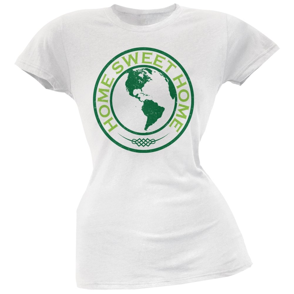Earth Day Home Sweet Home White Juniors Soft T-Shirt - X-Large | Eco-Friendly Cotton Tee for Women & Teens | Casual Wear, School, Earth Day Events