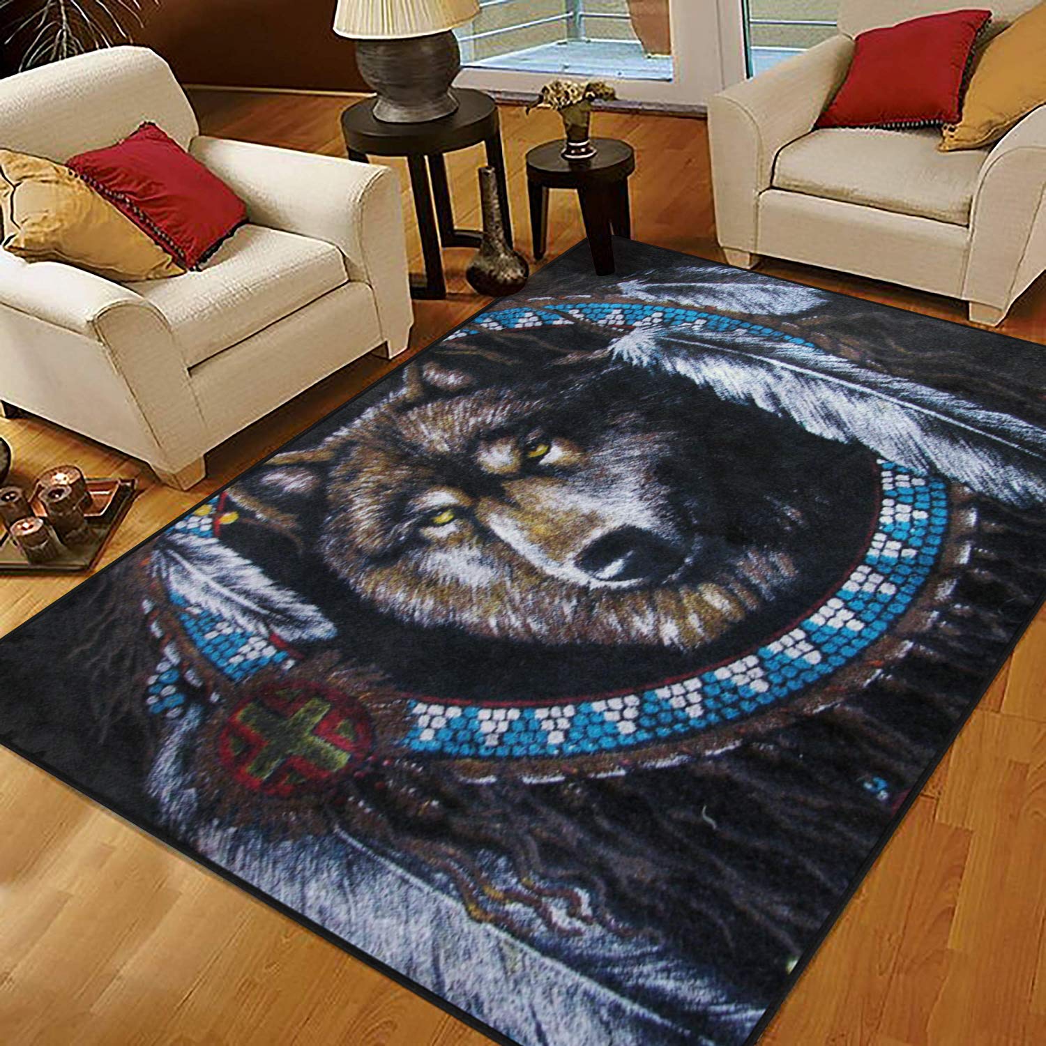5x7 Area Rugs for Living Room & Bedroom - Soft Large Wolf Print Rug - Non-Slip Home Decor Carpet for Cozy Spaces, Perfect for Family Rooms, Dorms and Pet-Friendly Areas