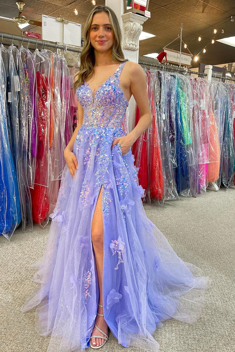 Elegant A-Line Applique Lace Long Prom Dress with High Slit - Formal Evening Gown for Homecoming, Wedding Party & Special Occasions - Style J5112