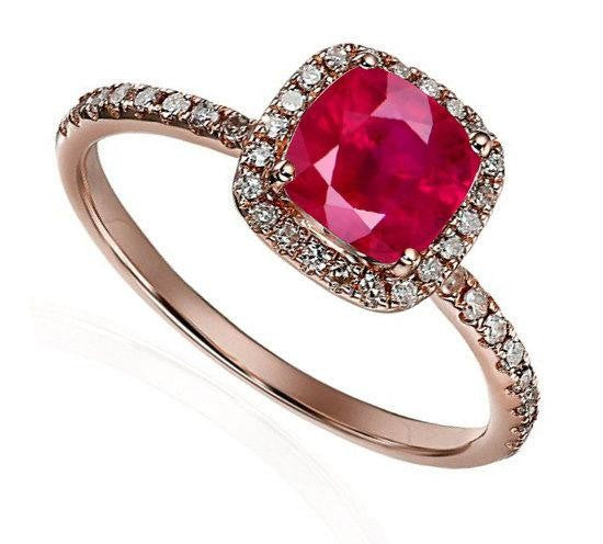 1.25 Carat Ruby & Moissanite Diamond Engagement Ring for Women - 10k Rose Gold Wedding Band, Promise Ring, Anniversary Gift | Perfect for Proposals, Valentine's Day & Special Occasions