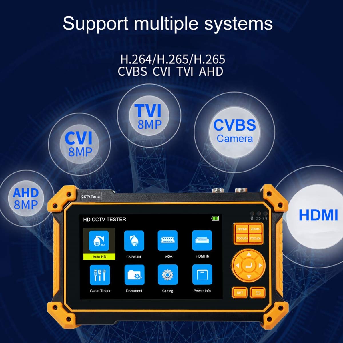 5 Inch Touch Screen 8MP AHD/CVI/TVI/CVBS Camera Tester with HDMI & VGA Input - Professional Cable Tracer for CCTV Installation & Security System Maintenance