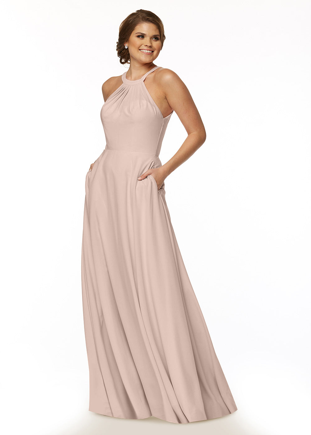 Elegant 83002 Stretch Chiffon A-Line Bridesmaid Dress with Adjustable Halter Neck - Perfect for Weddings, Formal Events & Special Occasions