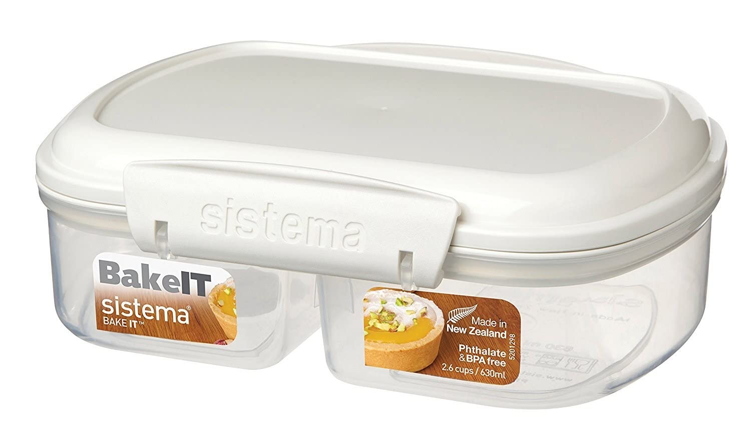 Sistema Bake IT Collection 2.6 Cup/0.6L Split Compartment Food Storage Container - Airtight BPA-Free Kitchen Organizer for Meal Prep, Leftovers & Baking Supplies (Clear/White) - Perfect for Refrigerator, Pantry & On-the-Go Lunches