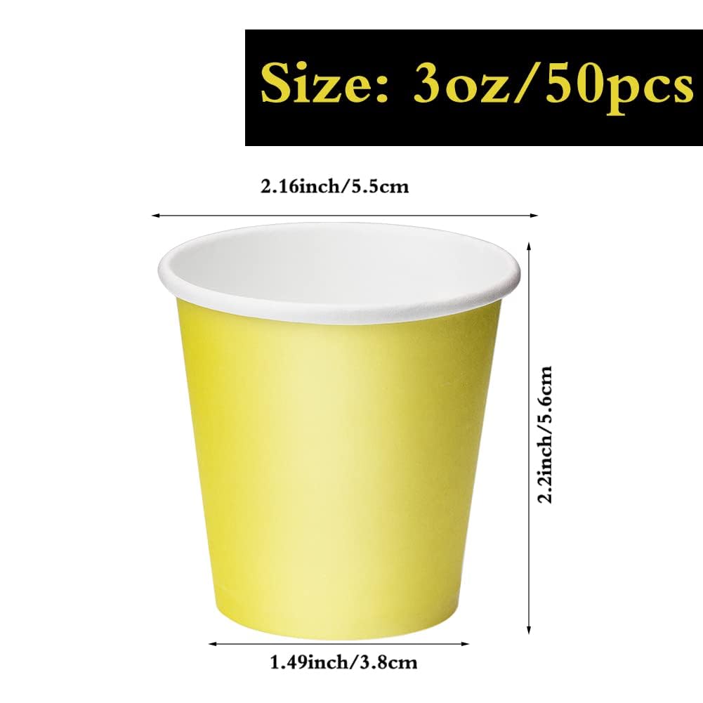 50 Pack 3 oz Disposable Paper Cups - Small Bathroom & Espresso Cups for Mouthwash, Snacks, Condos, RVs & Camping | Eco-Friendly & Convenient (Yellow)