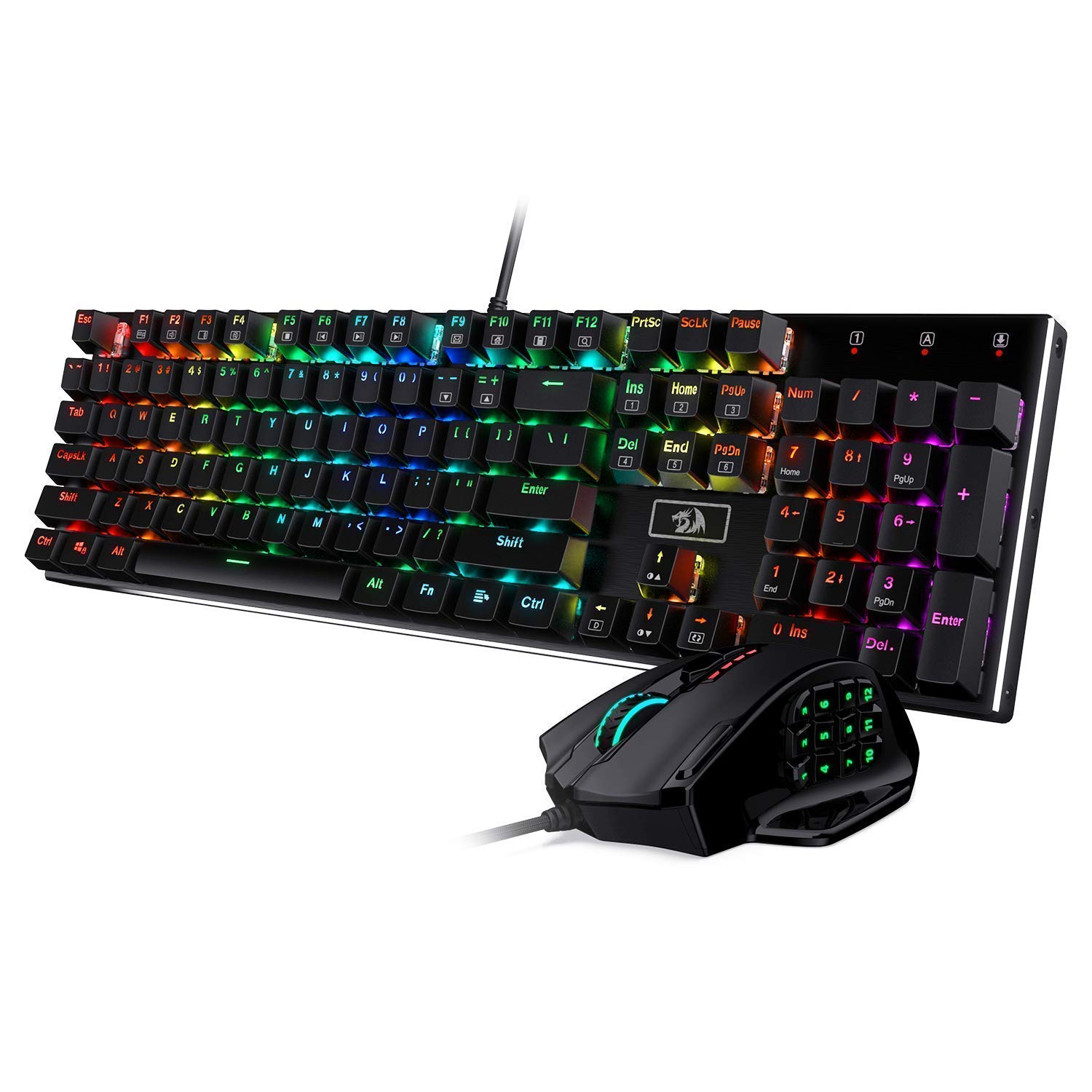 Redragon K556 RGB Mechanical Gaming Keyboard & M908 MMO Gaming Mouse Combo - Wired Backlit Keyboard with Blue Switches & Programmable Mouse for PC Gamers - Perfect for FPS, MMO, and Esports Gaming