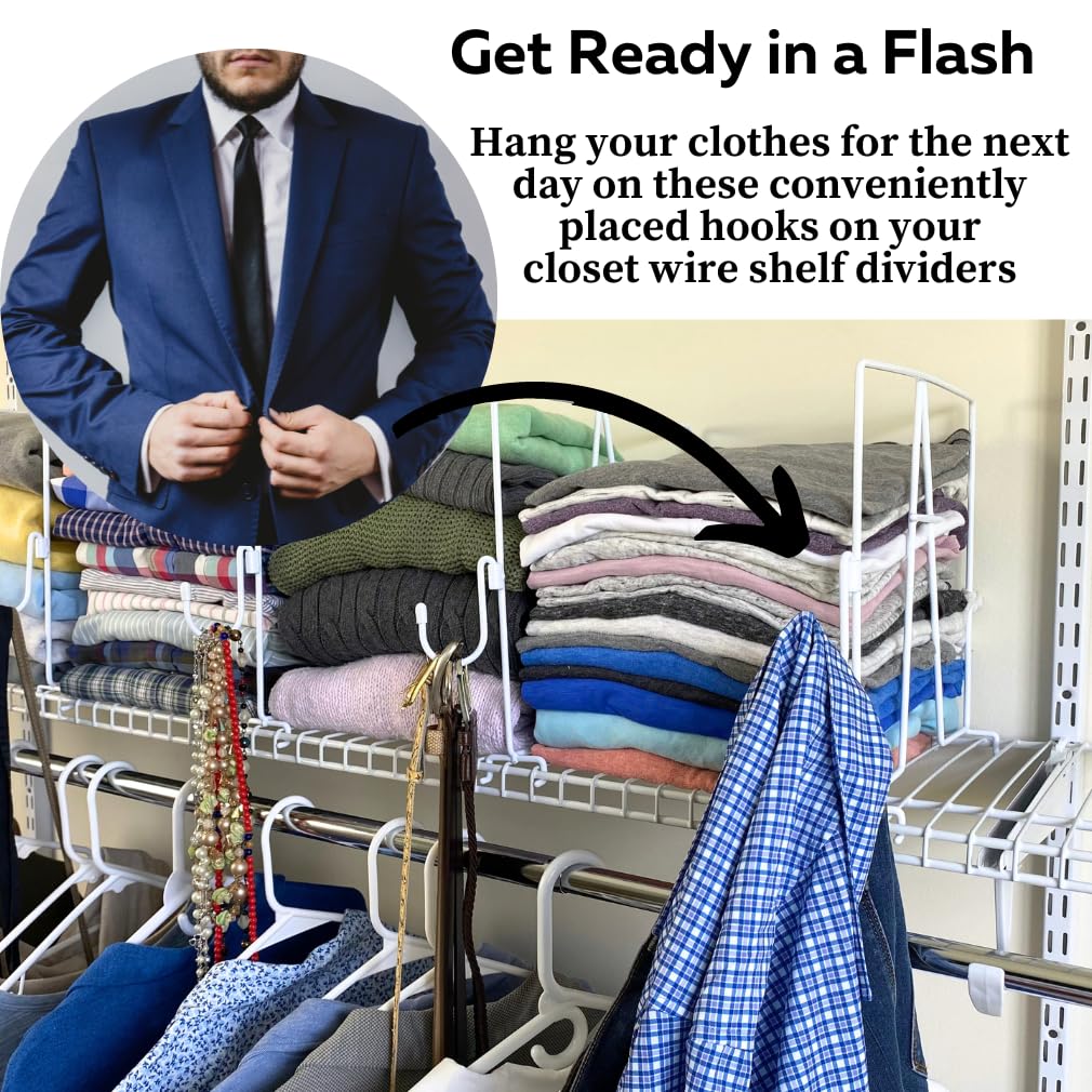 Evelots 4-Pack Wire Shelf Dividers - 12 Inch Tall Closet Organizers with Removable Hooks for Home & Office Storage - No Tools Needed - Sturdy Coated Steel Shelf Separators | Perfect for Pantry, Closet, Garage & Office Organization