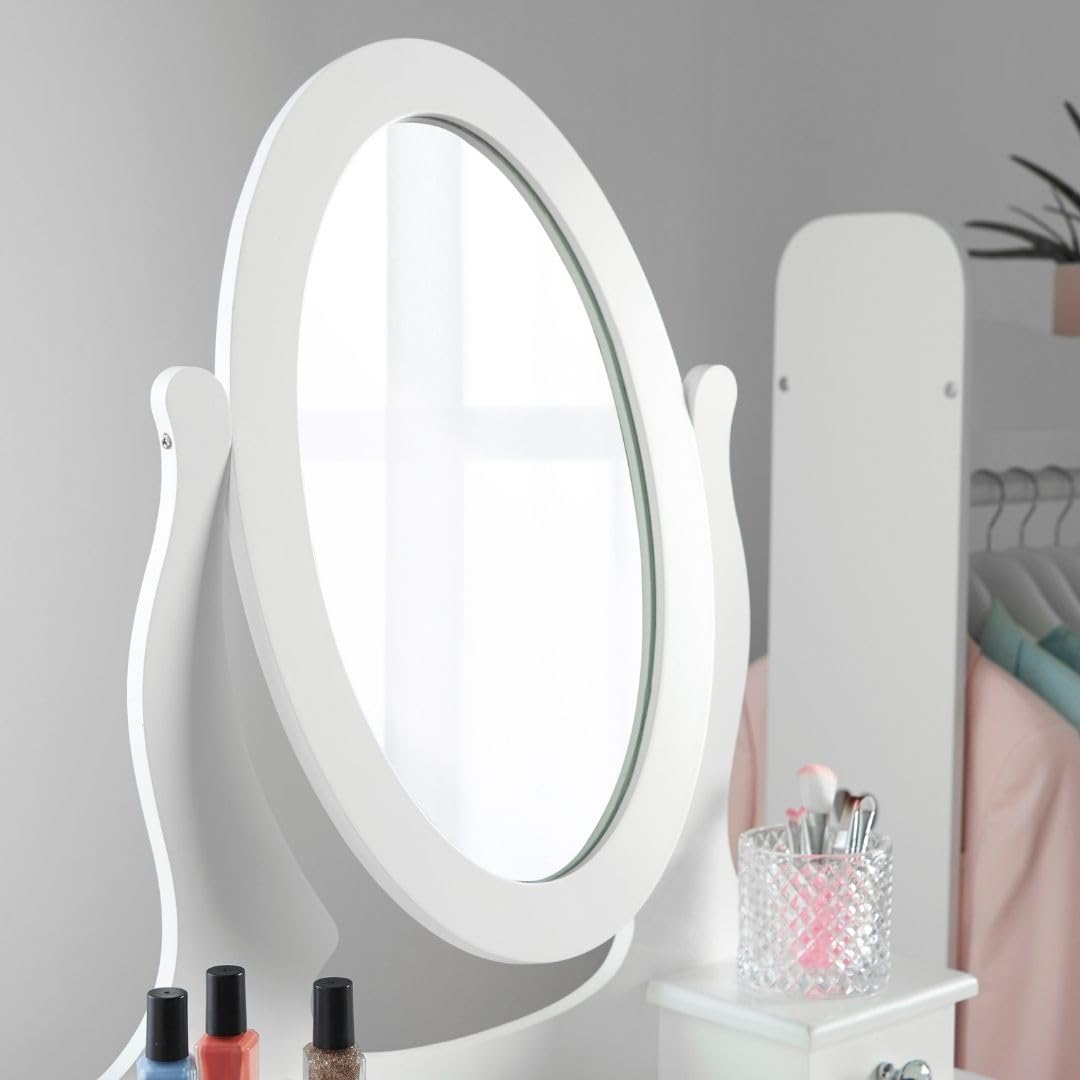 White Wooden Makeup Vanity Set for Girls 8-13 Years - Kids Dressing Table with Stool & Mirror, Haus Projekt Children's Bedroom Furniture - Perfect Birthday Gift for Little Princesses | Ideal for Bedroom Decor, Playroom & Pretend Makeup Play