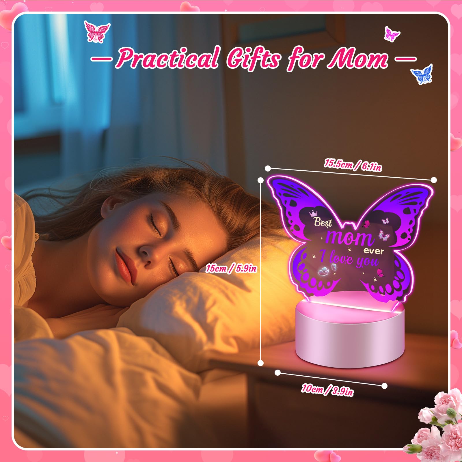 Linkax Butterfly Night Light - Thoughtful Mothers Day Gifts for Mom, Wife, Daughter, Sister & Mother-in-Law, Perfect Birthday & Easter Present from Kids, Ideal for Bedroom, Nursery & Relaxation
