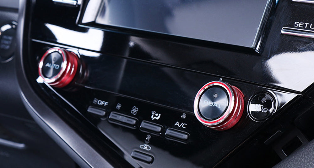 3-Piece Red AC Turn Knobs - Engine Push Start Decoration Trim Kit for 2021-2023 Toyota Camry - Interior Car Accessories Upgrade for Enhanced Style & Comfort