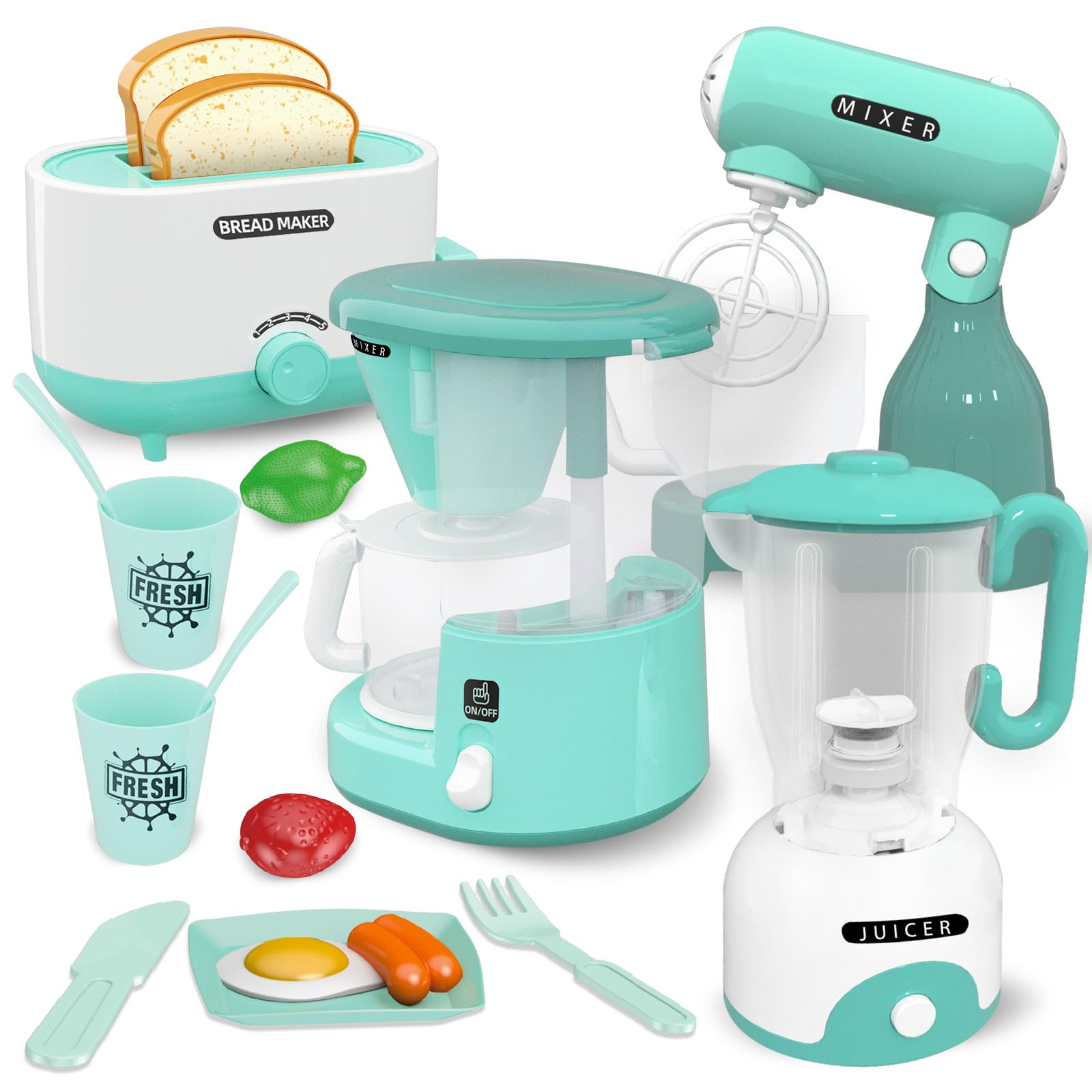 **Pretend Play Kitchen Toys Set for Kids - Blender, Coffee Maker, Mixer & Toaster with Light & Sound, Role Play Toy Gift for Girls & Boys Ages 3-6 - Perfect for Home, Preschool & Playhouse Fun**