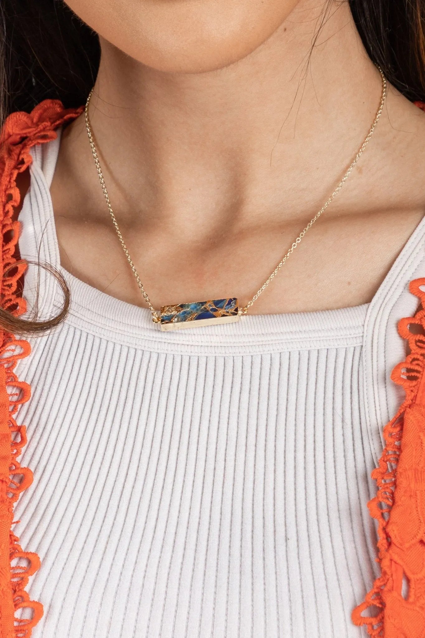 Mojave Rectangle Stone Pendant Necklace for Women - Handmade Boho Jewelry with Natural Gemstone - Perfect for Casual Wear, Layering & Gift Giving