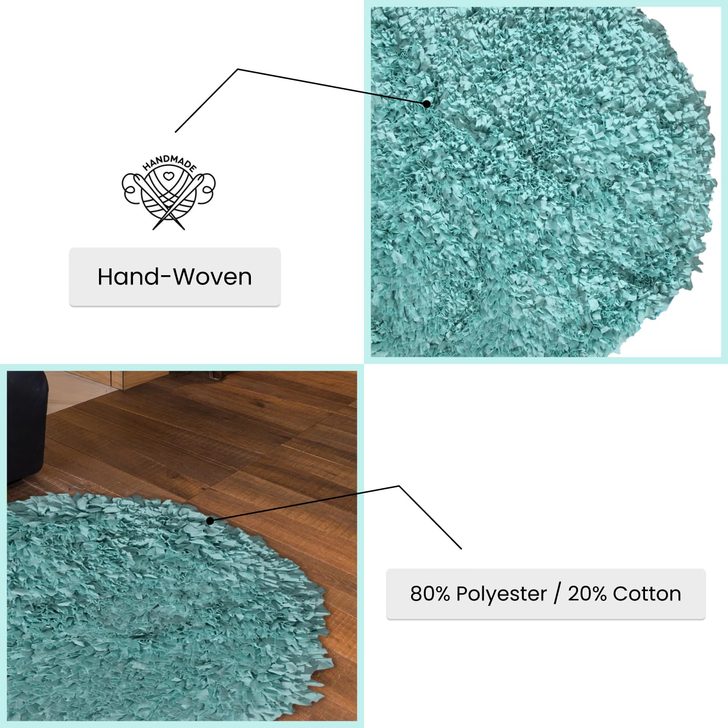 Premium Soft Shaggy Round Rug - Machine Washable Non-Slip Indoor Carpet for Living Room & Bedroom - Foldable Easy Clean Home Decor - 3' Aqua Accent Floor Mat - Perfect for Cozy Spaces, Nursery & Apartment Decor