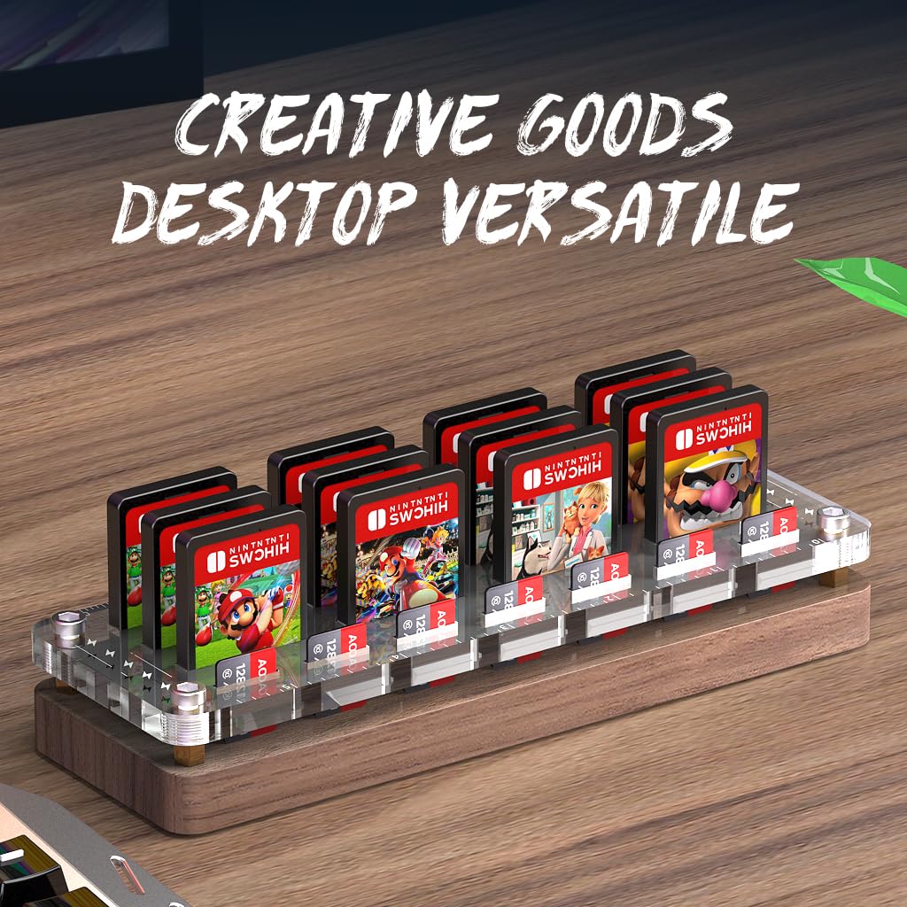 FEIFANZHE 19 Slots Wooden Switch Game Storage Case - Nintendo Switch Game Card Holder Organizer, Walnut TF Card Box for Switch Games - Perfect for Travel & Home Gaming Organization