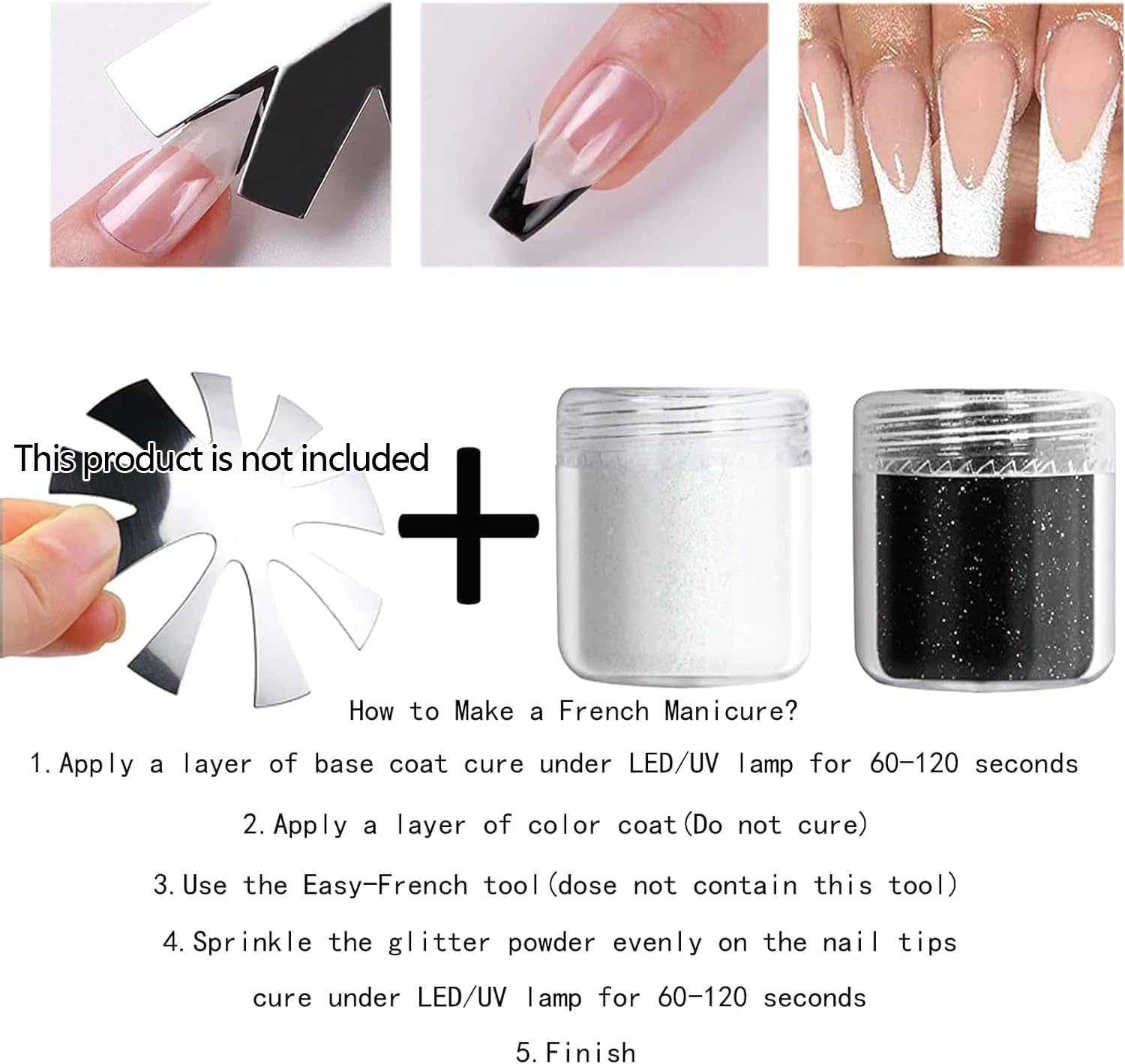 Premium Black & White French Nail Glitter Powder - Shimmering Snowflake Design for Professional Nail Art | DIY Manicure Glitter Dust for Salon-Quality Shine | Perfect for Holiday Nails, Wedding Designs & Creative DIY Crafts