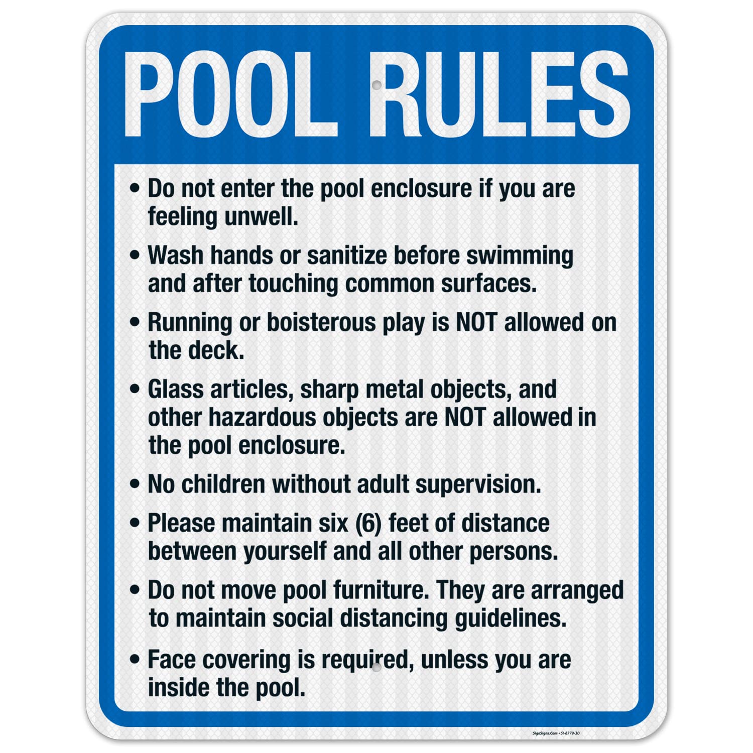 Pool Rules Sign - 24x30 Inches, 3M EGP Reflective Aluminum, Fade Resistant - Indoor/Outdoor Safety Sign for Swimming Pools, Backyards & Public Areas - Made in USA