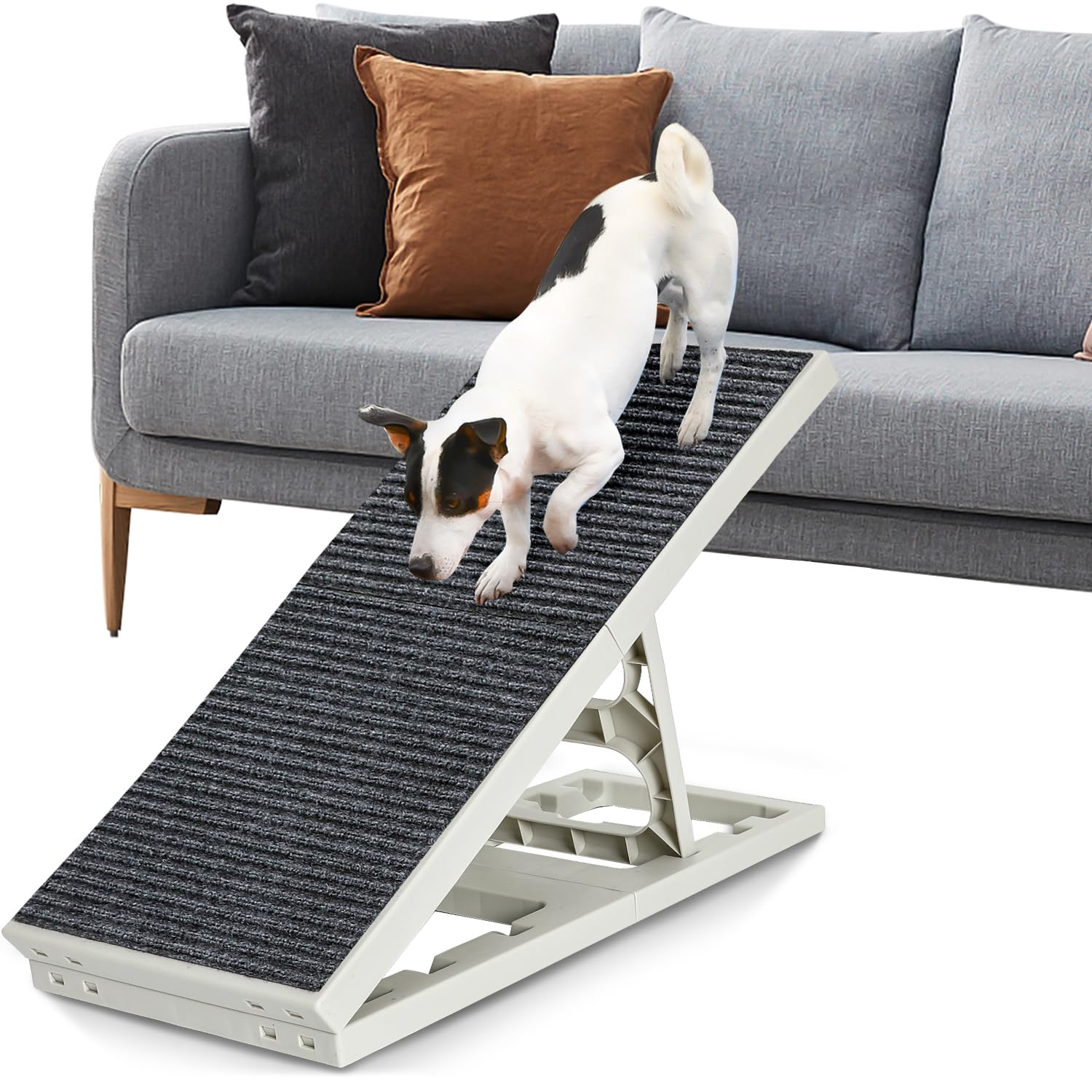 **Adjustable Folding Dog Ramp for Small & Medium Pets - Non-Slip Carpet Portable Pet Ramp for Sofa, Chair, Bed - Indoor Use for Cats & Puppies**    *(Use Cases: Helps pets safely climb onto furniture, ideal for elderly or injured dogs, perfect for home or travel.)*