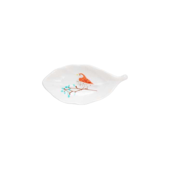 Harekutani Porcelain Bird Leaf Small Plate Chopstick Rest - Elegant Japanese Tableware for Sushi, Asian Dining & Home Decor