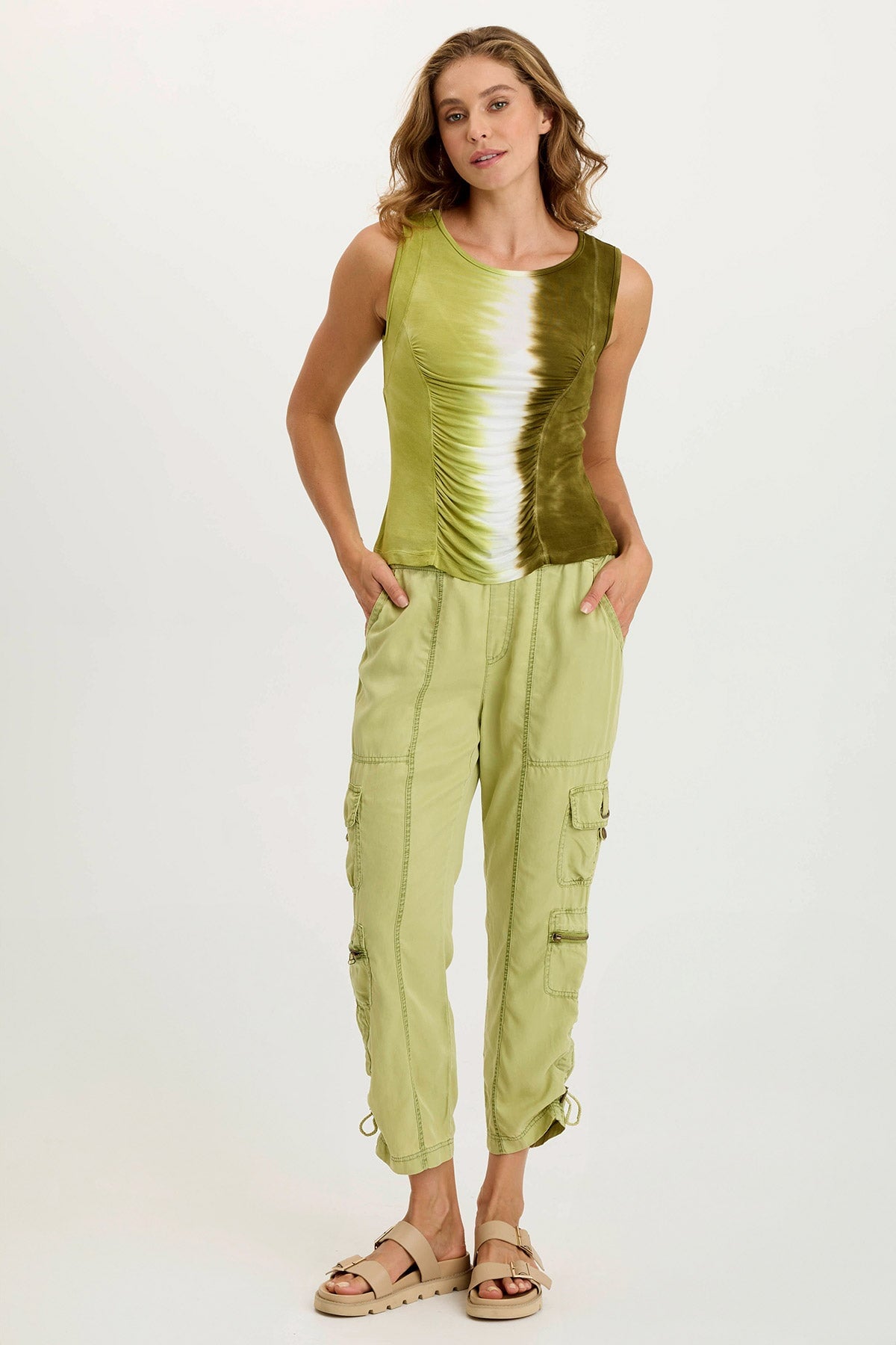Bano Jersey Ruched Panel Tank Top for Women - Stretchy Comfort Fit Summer Casual Wear - Perfect for Yoga, Beach, and Everyday Outfits