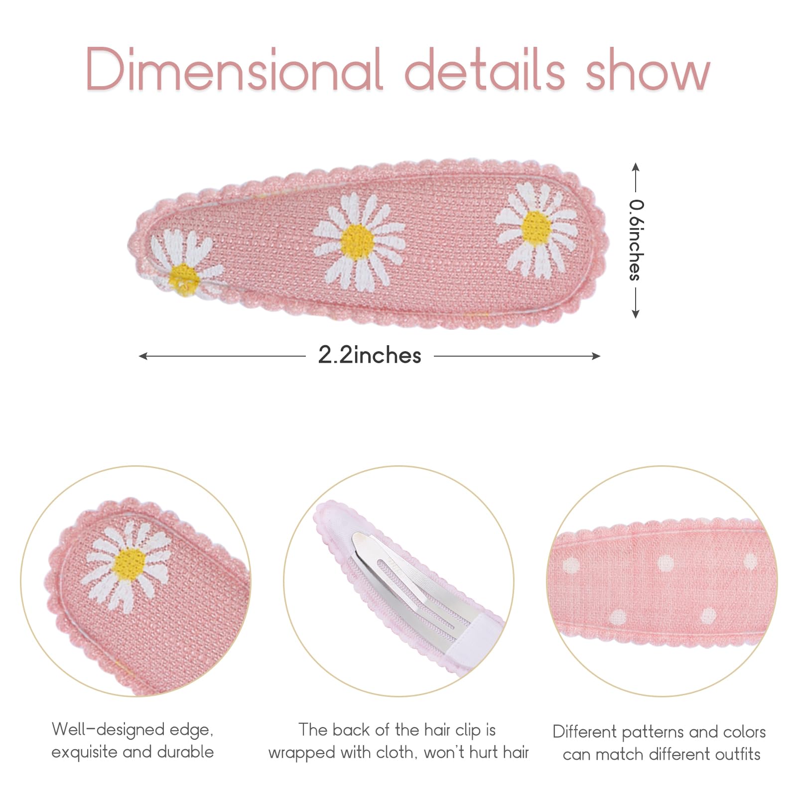 Choicbaby 30 Pcs Floral Hair Clips for Toddler Girls - Non-Slip Wrapped Snap Barrettes (2.2 Inch) - Perfect for School, Parties & Daily Hair Styling
