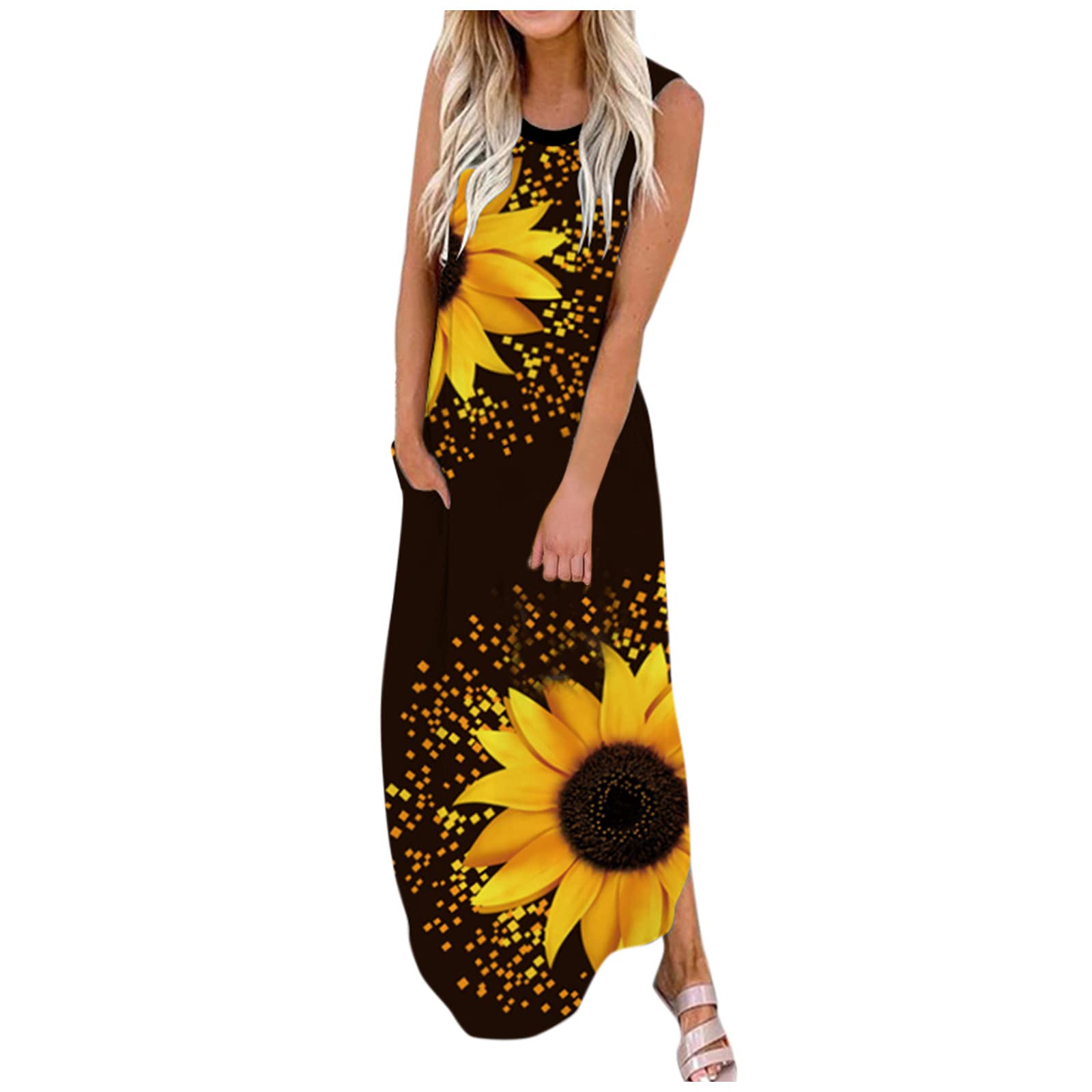 **Smooto Cupio Women's Summer Casual V-Neck 3/4 Sleeve Floral Print Loose Flowy Dress - Black XXL - Perfect for Beach, Party & Everyday Wear**