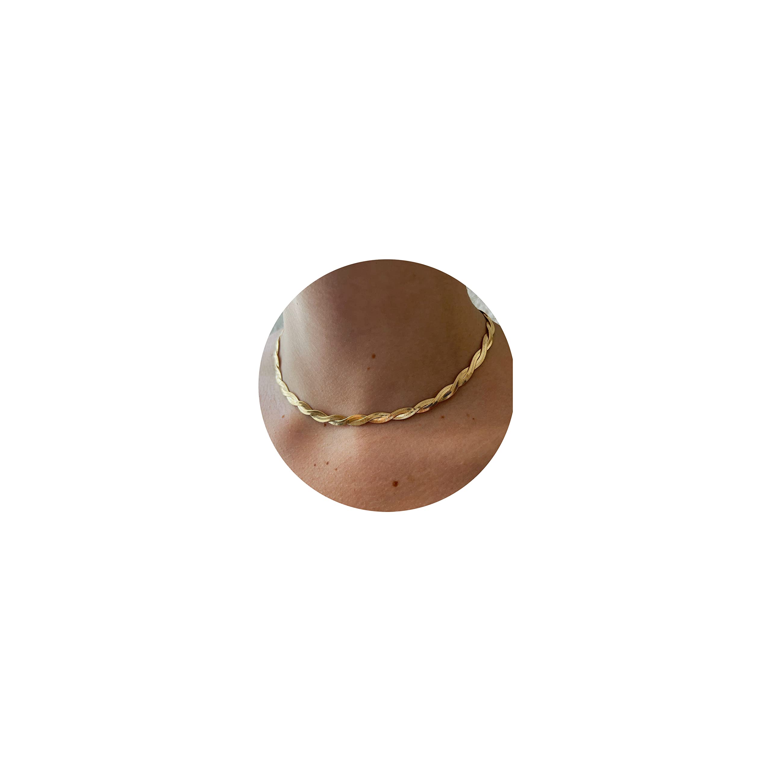 14K Gold Filled Herringbone Choker Necklace for Women - Dainty Layered Paperclip Rope Snake Chain - Perfect for Teen Girls Gifts, Everyday Wear & Special Occasions