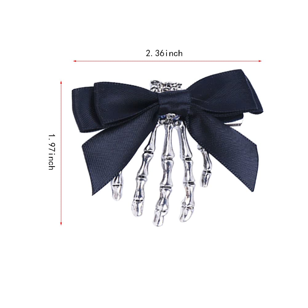 Lanebudd Skull Hair Clips - 4 Pack Halloween Skeleton Claw Hairpins with Bow for Girls | Cute Gothic Hair Accessories for Costume Parties, Cosplay & Spooky Events
