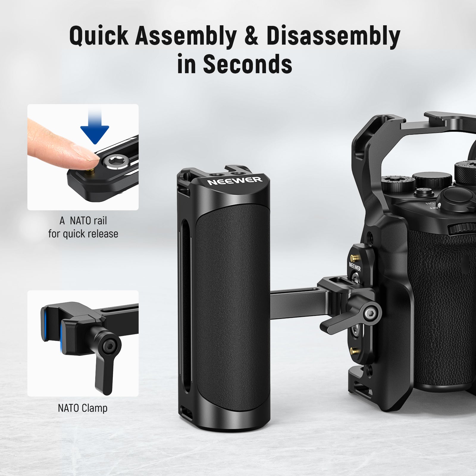NEEWER CA017H NATO Side Handle Grip for DSLR Cameras - Ergonomic Support for Video Recording & Photography - Perfect for Vlogging, Filmmaking & Travel Shoots