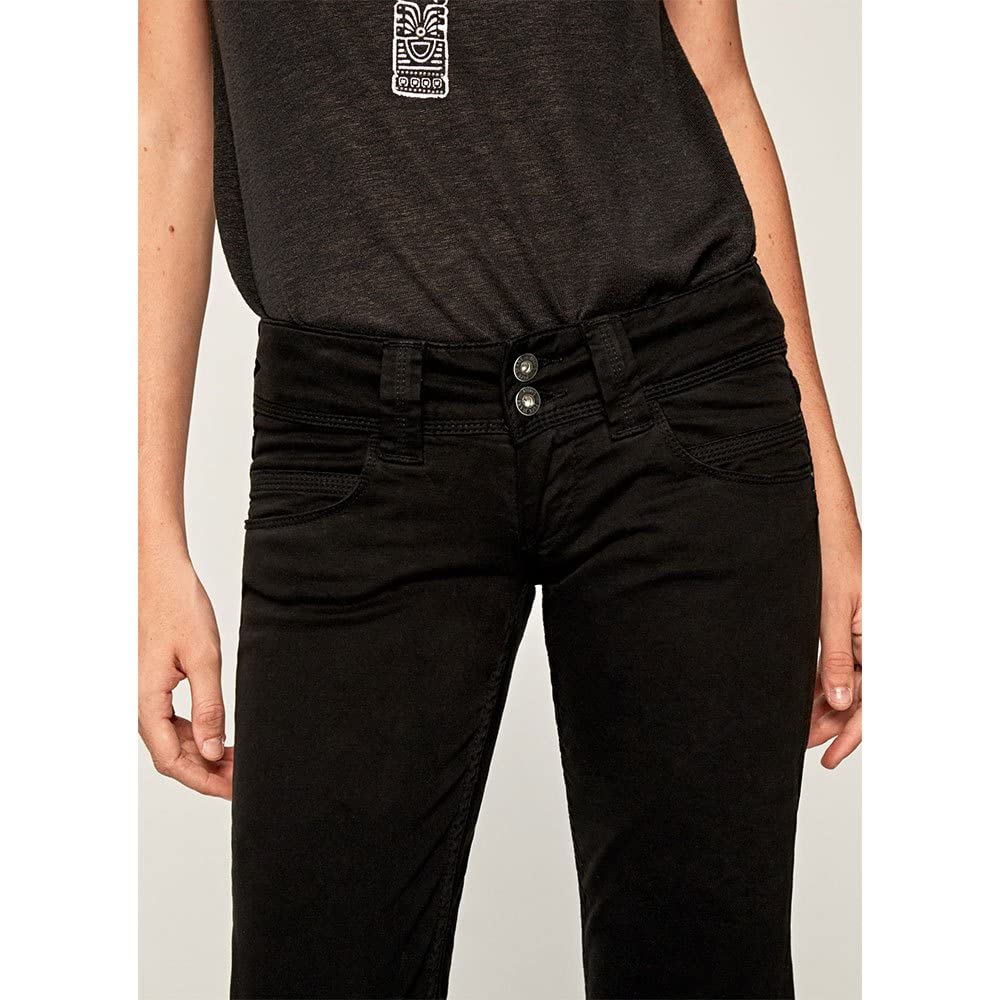 Pepe Jeans Venus Women's Black 5-Pocket Trousers Pants - EU 44 (US 34/32) - Stylish High Waist Slim Fit Jeans for Casual Wear & Office Outfits