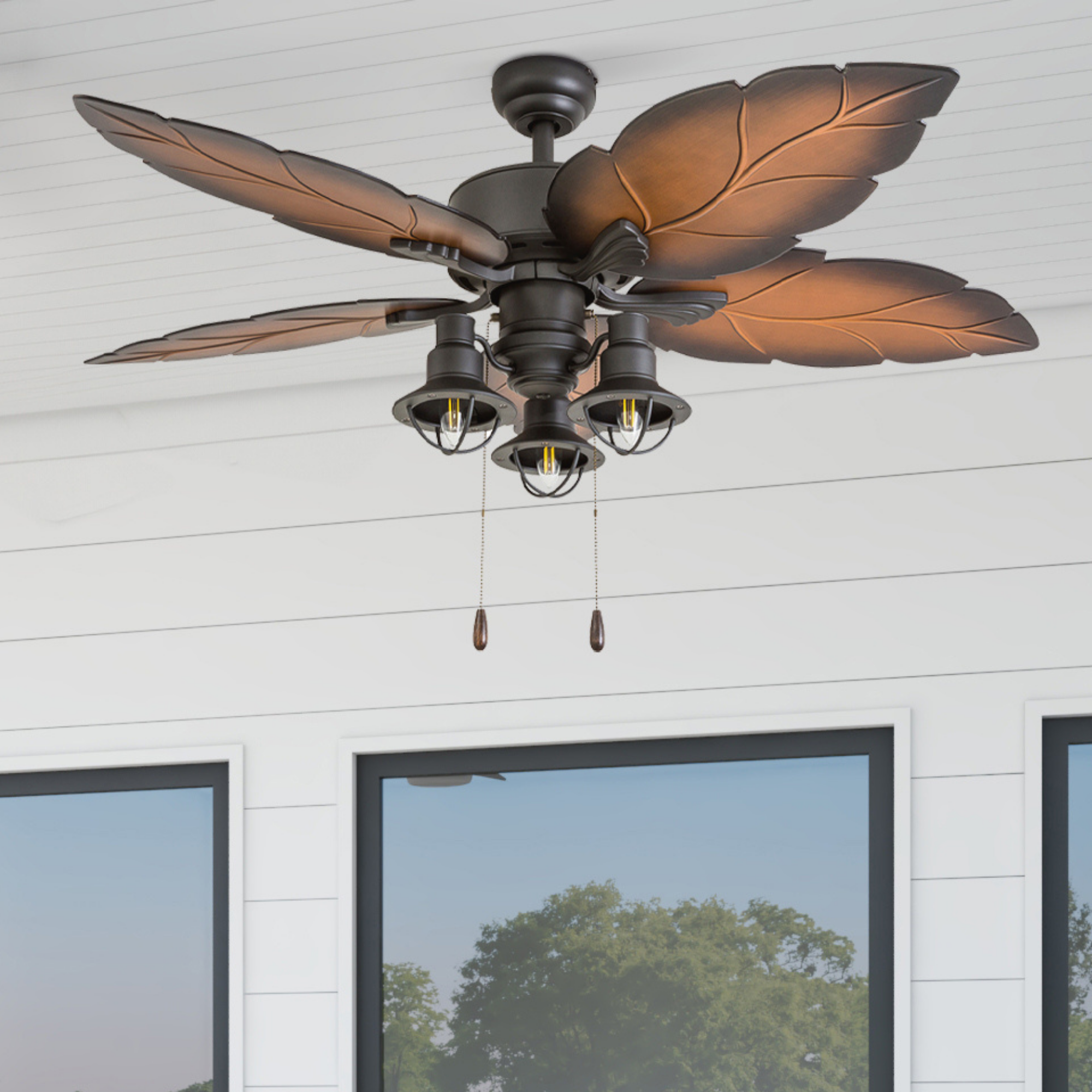 52 Inch Bronze Ocean Crest Ceiling Fan with Pull Chain - Indoor/Outdoor Use for Living Room, Bedroom, Patio & Covered Porch